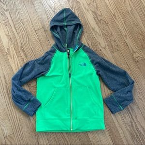 The north face green and gray hooded fleece